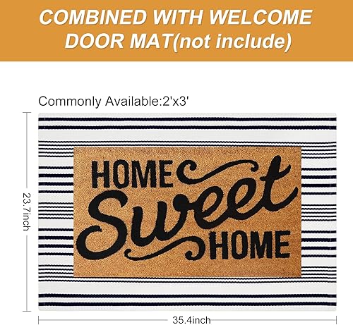 Miniatura 2 de Alfombra de exterior a rayas azules y blancas, 2 x 3 pies, de algodón, moderna, tejida a mano, reversible, para porche, puerta de bienvenida,