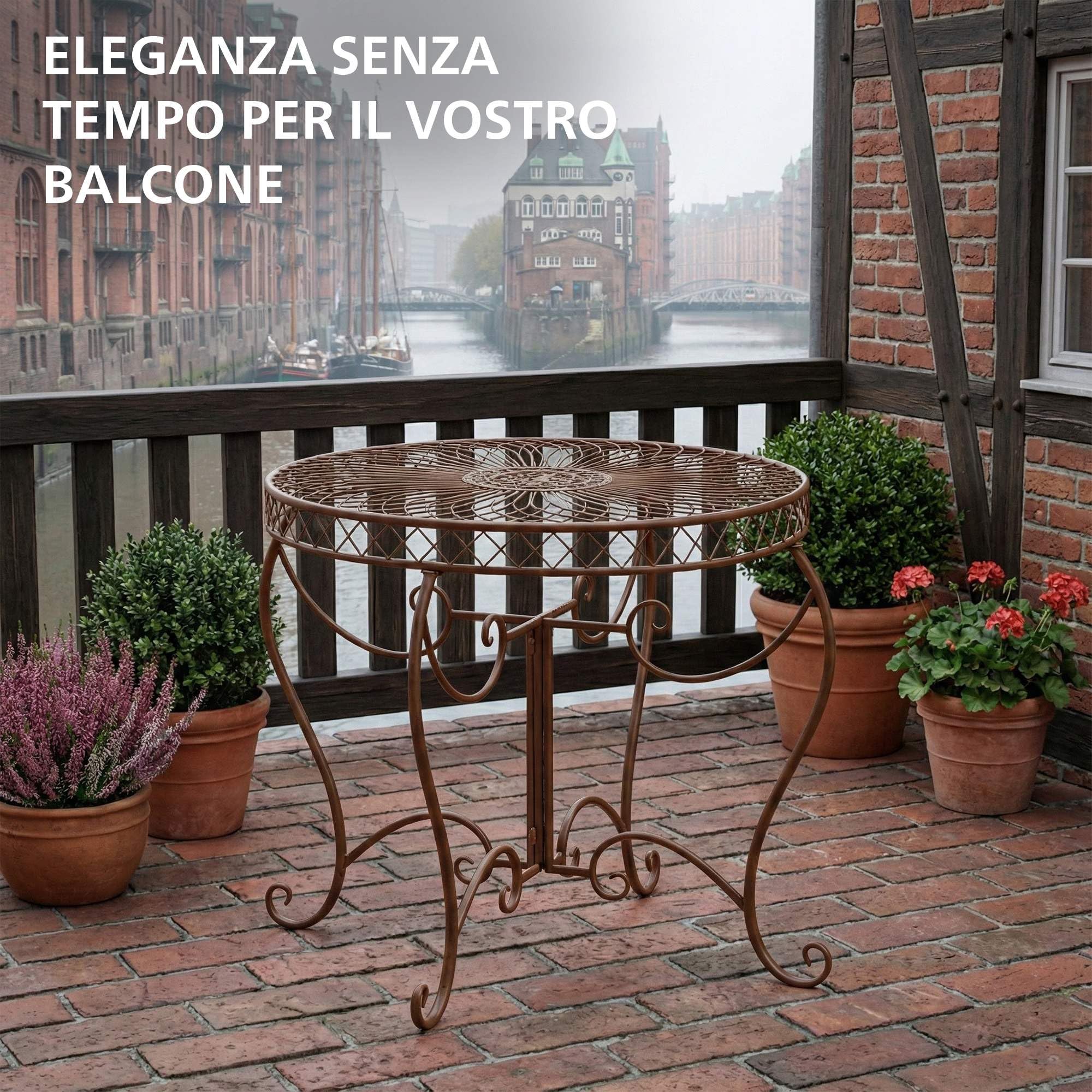 CLP Tavolo da Giardino Rotondo Stile Liberty Sheela, Tavolo in Ferro Verniciato a Polvere, Resistente alle intemperie per Giardino, Colore:Antico Marrone