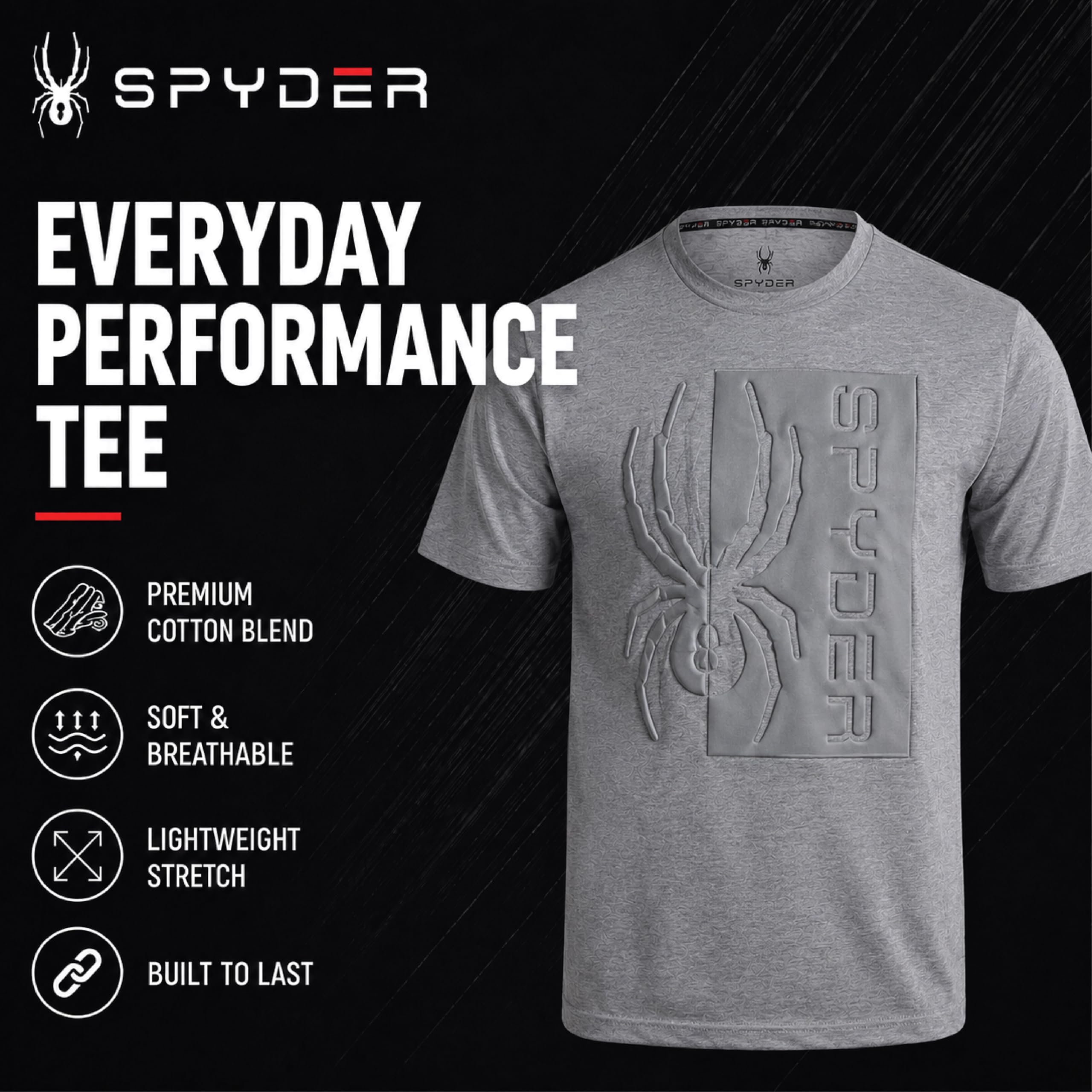 Spyder M Spydr SS tee Shirt Camiseta Hombre (Pack de 1) | Sudadera suave para la calle, comodidad casual diaria para fines de semana, descanso y uso diario