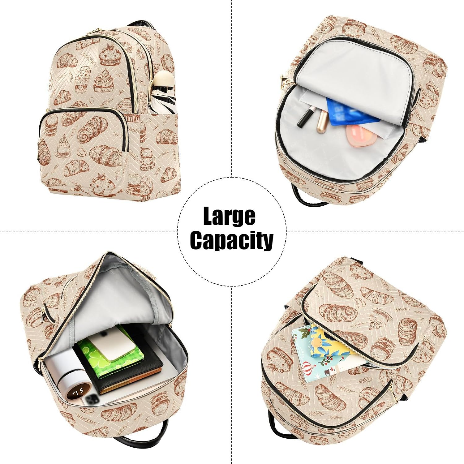 Pastries Bread Cake Retro Pattern Backpack Purse for Women Shoulder Bag Fashion Daypack Ladies Handbag Lightweight Travel Bag Rucksack