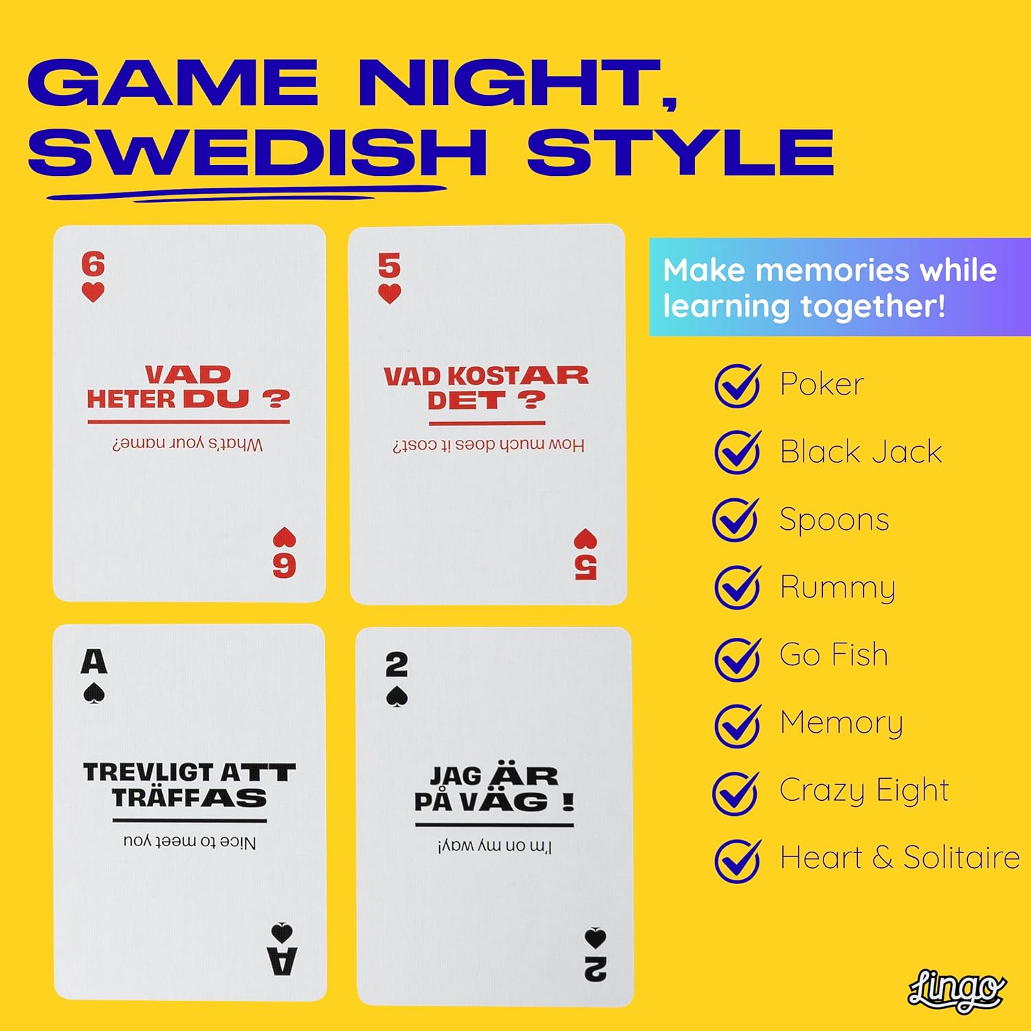 Swedish Lingo Playing Cards in Wayfarer Tin Box | Travel Flashcards | Learn Swedish Vocabulary in A Fun & Easy Way | 52 Essential Translations - Image 5