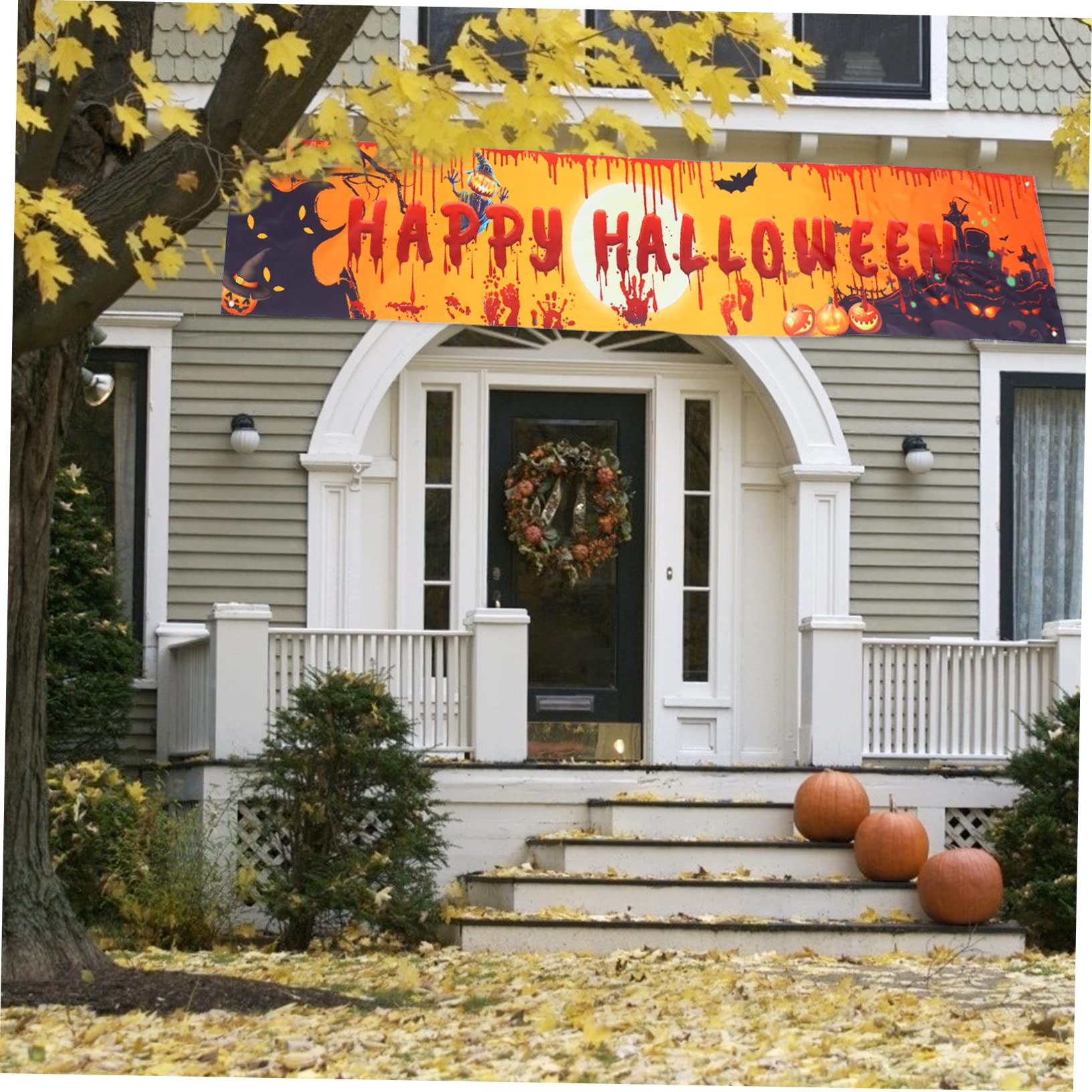 Alasum 4 szt. Halloween baner Happy Halloween girlanda Halloween chorągiewki Halloween na zewnątrz znak flaga baner Halloween ganek znak Halloween wisząca dekoracja znaki na drzwi wejściowe kolorowe