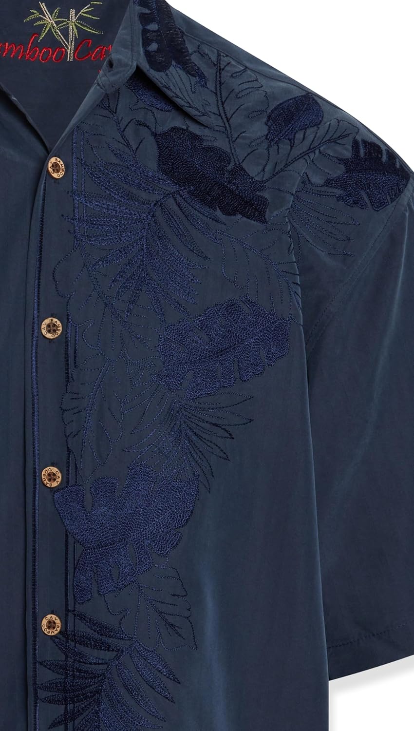 Bamboo Cay Mens Short Sleeve Island Leaf Nation Casual Embroidered Woven Shirt - Image 3