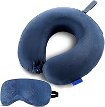 Trendifyr ™ Travel Neck Cushion Pillow With Eye Mask | Super Soft Material With 5 Years Warranty | For Travel & Sleep In Flights, Train, Car (Blue With Eye Mask) - Velvet