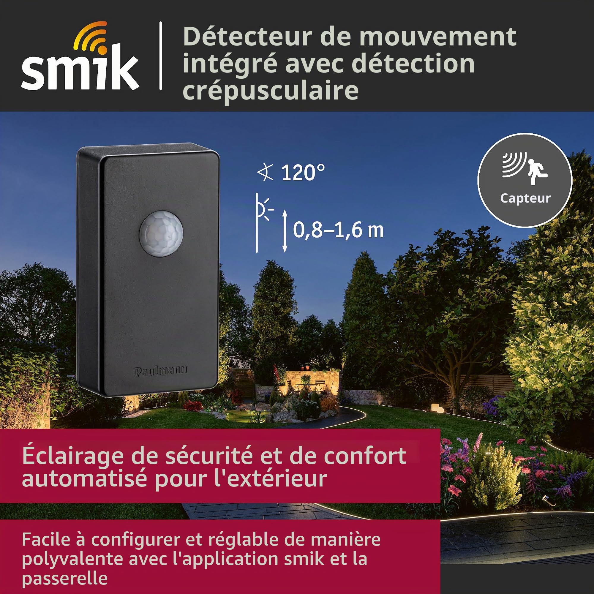 Paulmann 50136 Sensor Smart Home Zigbee Outdoor IP44 Noir smik Motion Sensor Outdoor