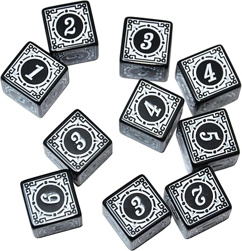 Miniatura 6 de Paquete de 10 dados D6 de seis lados de 0.630 in para DND MTG PRG Wow juego de mesa para enseñanza de matemáticas (letra blanca)