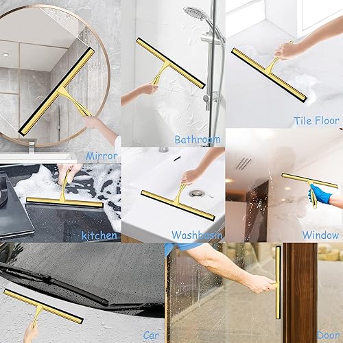 Miniatura 6 de Escobilla de ducha para puertas de vidrio, escobilla de baño de 14 pulgadas con hoja de silicona de repuesto, gancho para puerta de ducha y gancho