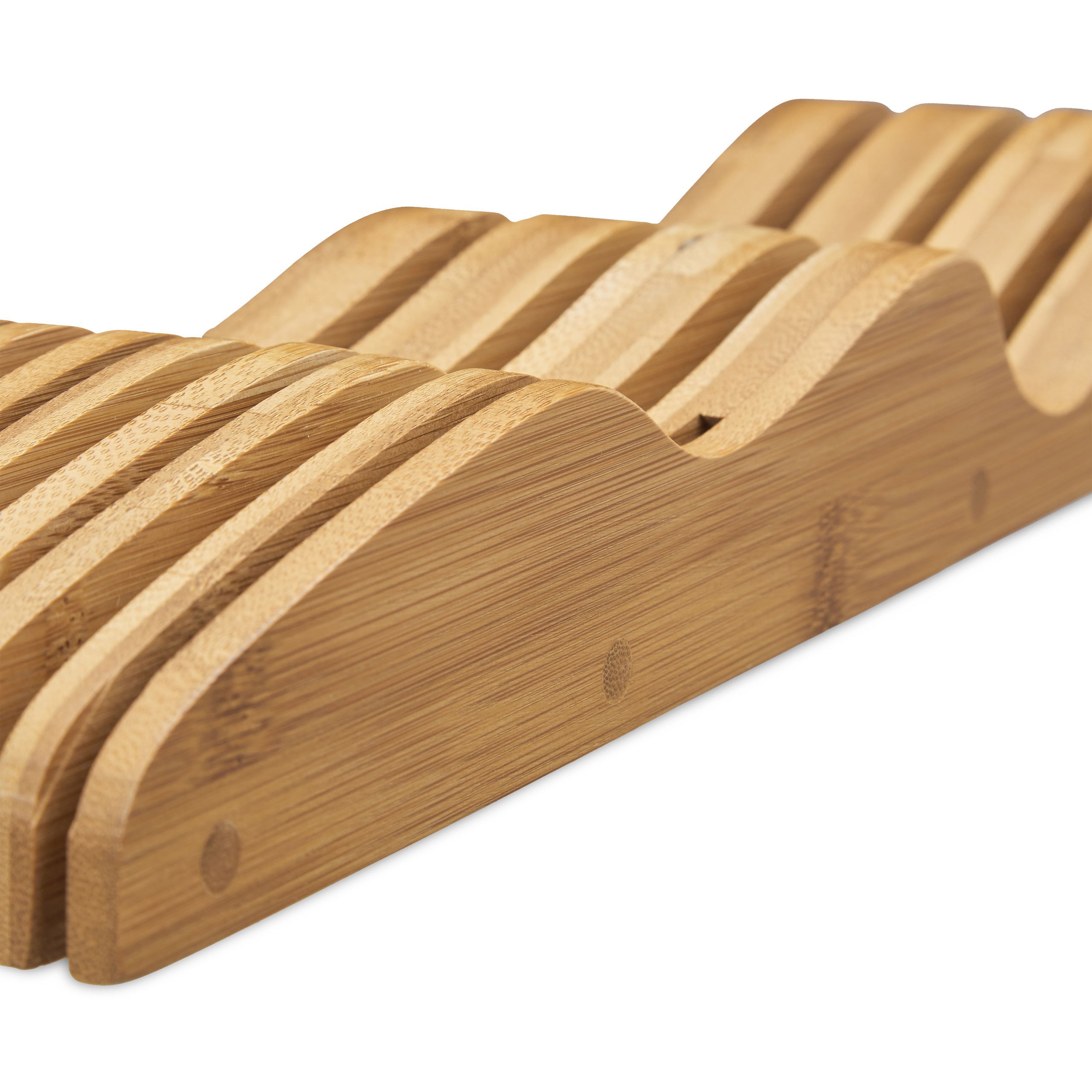 Relaxdays Inserto Portacoltelli da Cassetto, Vuoto, per 7 Coltelli, Ceppo, bambù, HLP 5x9,5x40 cm, Organizer, Naturale
