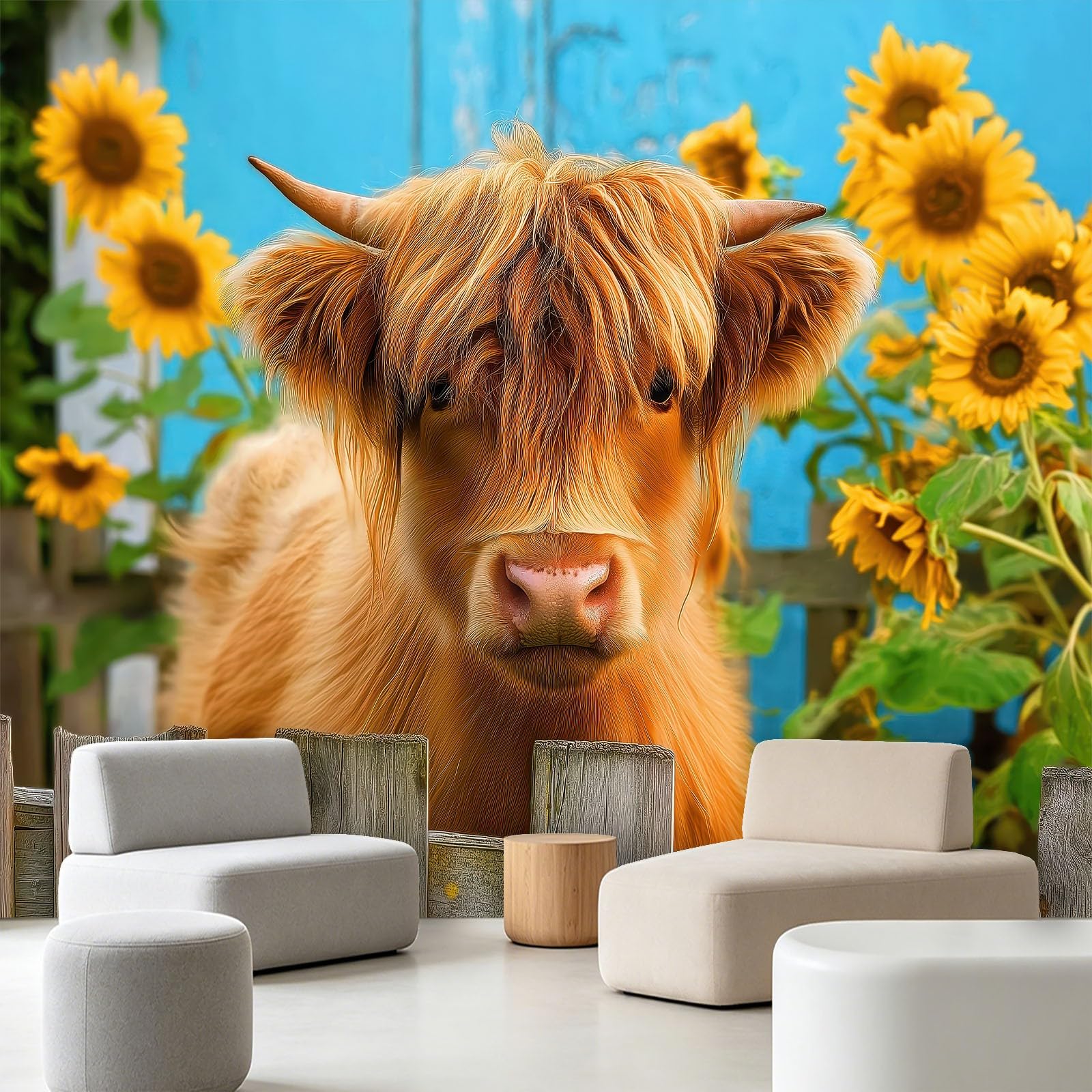 Papier peint panoramique tournesol pour salle de bain lavable et intissé