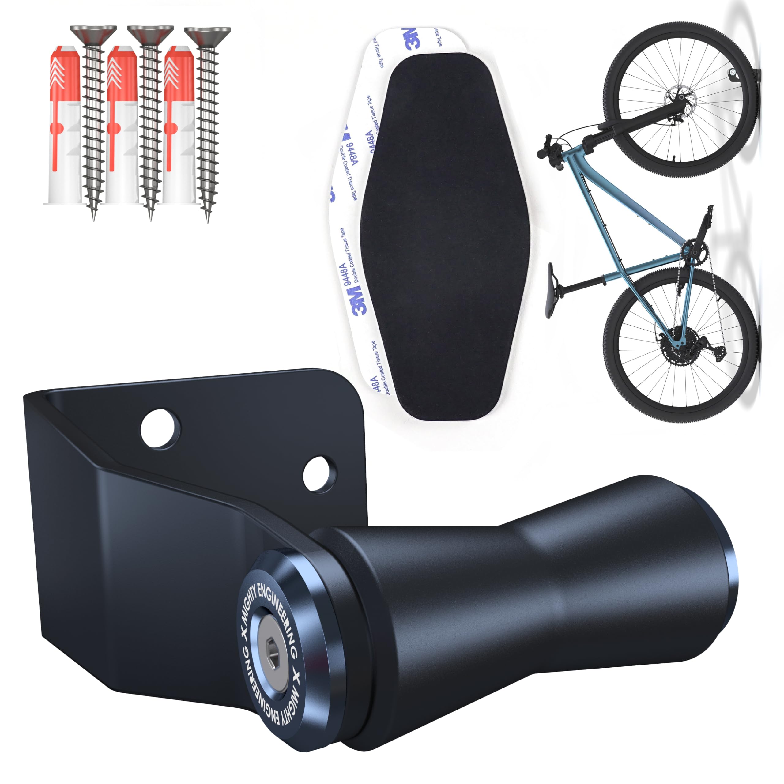MIGHTY ENGINEERING ONE4ALL Bicycle Wall Mount - Vertical Mount for E-Bike, Road Bike & MTB | Rims Gentle & Stable up to 35 kg | Developed in Berlin for Garage, Cellar & Apartment