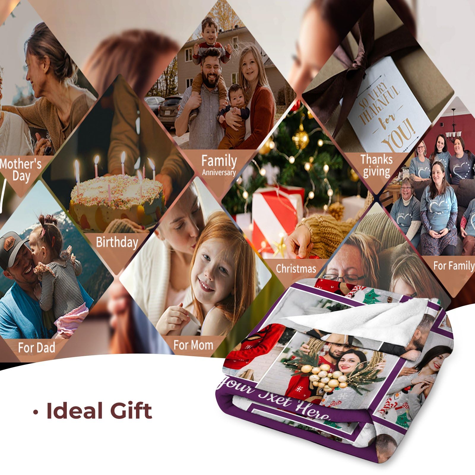 Manta familiar personalizada con 9 fotos/texto, manta personalizada para amigos, Navidad, Halloween, cumpleaños, boda, día de San Valentín, regalos personalizados para mujeres y hombres