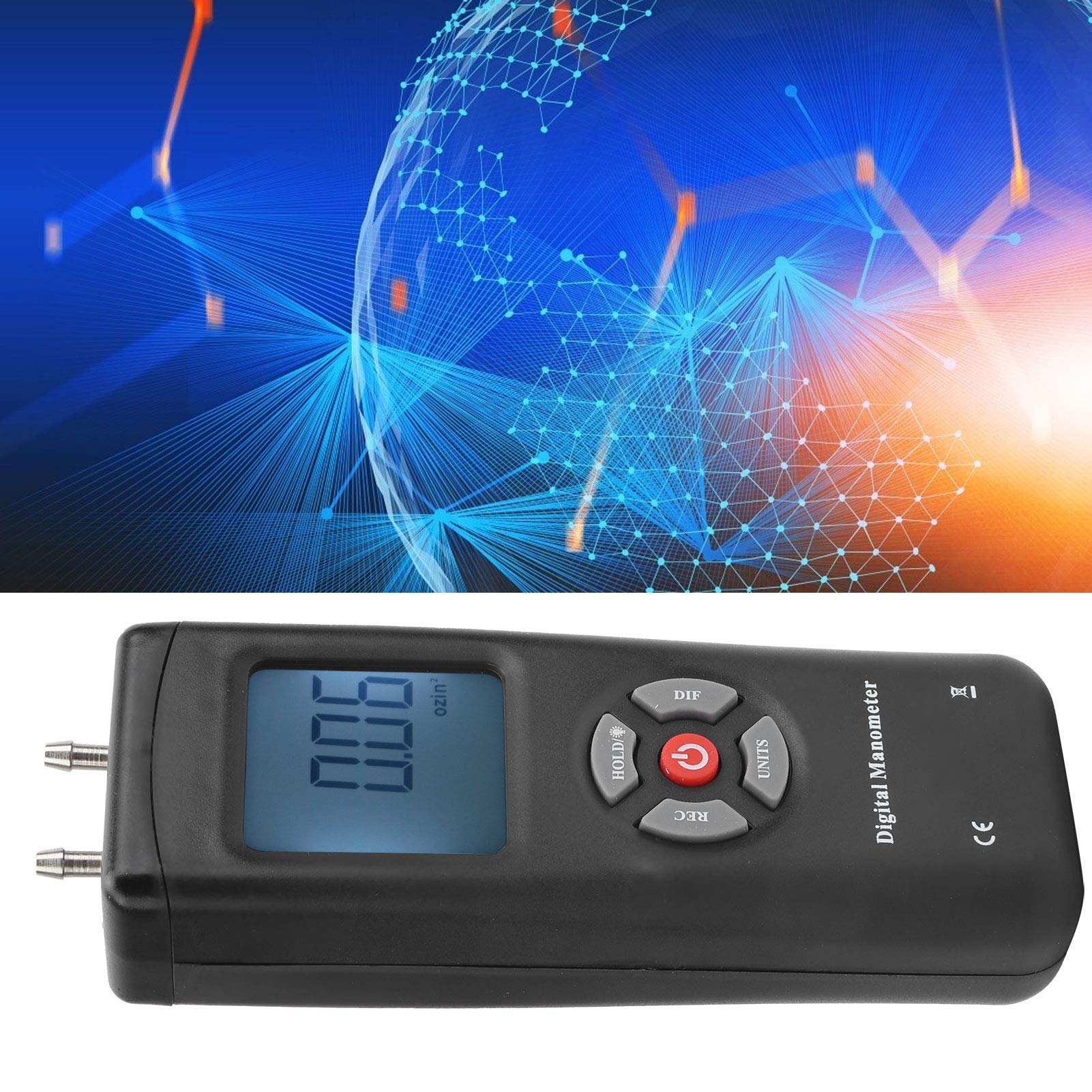 TL-101 Cyfrowy Manometr Ciśnieniomierz Narzędzie do Testowania Różnicy ciśnień dla Techników HVAC – Pomiar +5 Psi w 11 Jednostkach, Podświetlany Wyświetlacz LCD, /Min/Hold, ABS