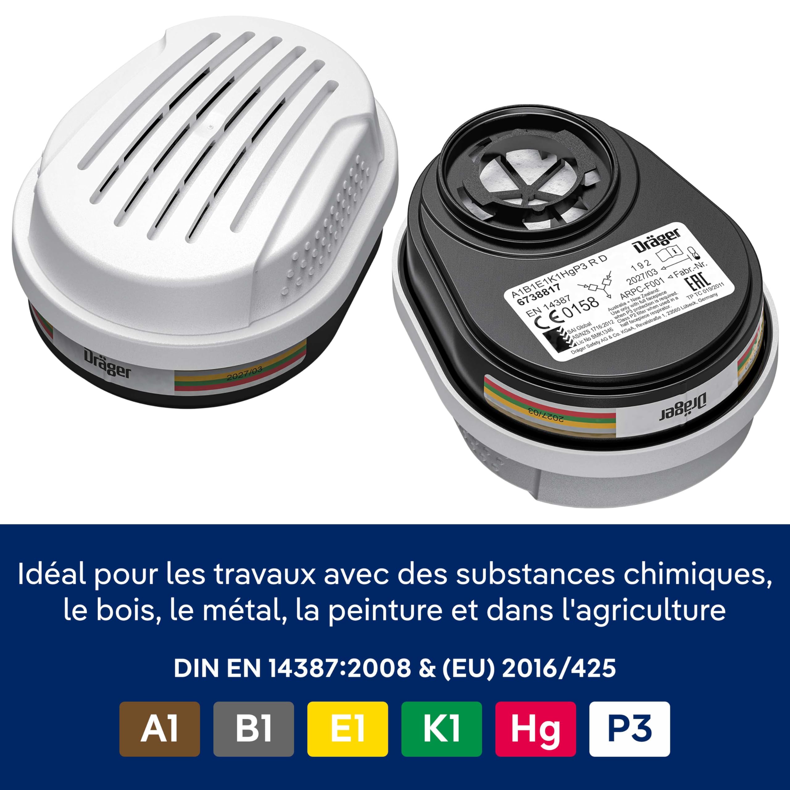 Dräger X-plore 3300 Masque de protection respiratoire anti-gaz, masque contre produit chimique et vapeurs, demi-masque à cartouche ABEK1 HG P3