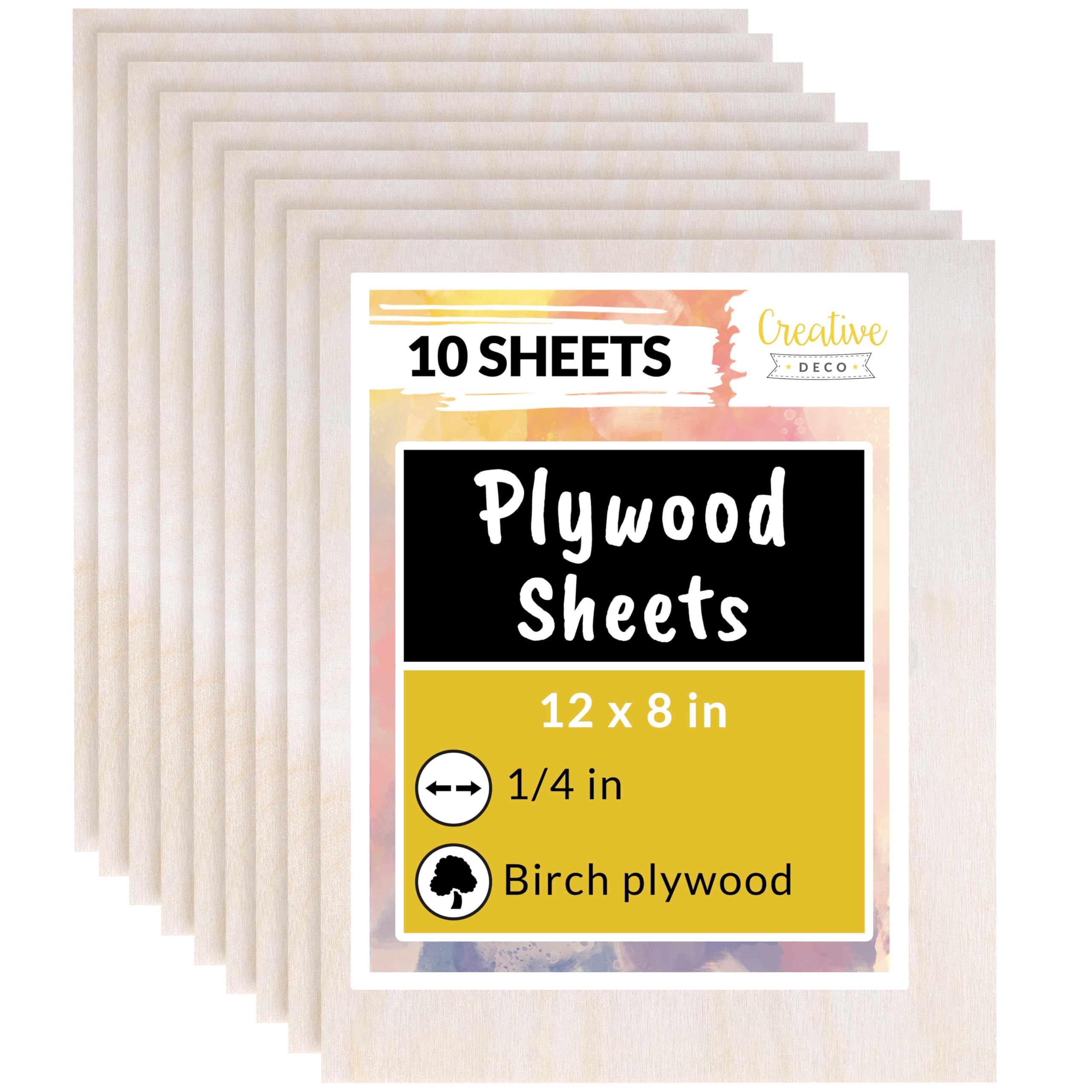 Creative Deco 10 x A4 Plywood 6 mm | 300 x 210 x 6 mm (+/- 2 mm) | Raw Wood Board Birch | Laser Cut Sheet Board | Wood for Pyrography, Engraving, Cricut, Model Kit