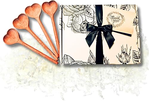 XJET Juego de 4 cucharas de madera en forma de corazón para comer, cucharas de amor talladas de madera ecológica, gran regalo de boda, regalo de
