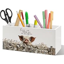 Floral Cow Pen Holder Organizer Desk Decor, Cow Gifts for Women Girls, Just A Girl Who Loves Cows Wooden Pen Pencil Holders for Girls Room Home Office Desk Accessories