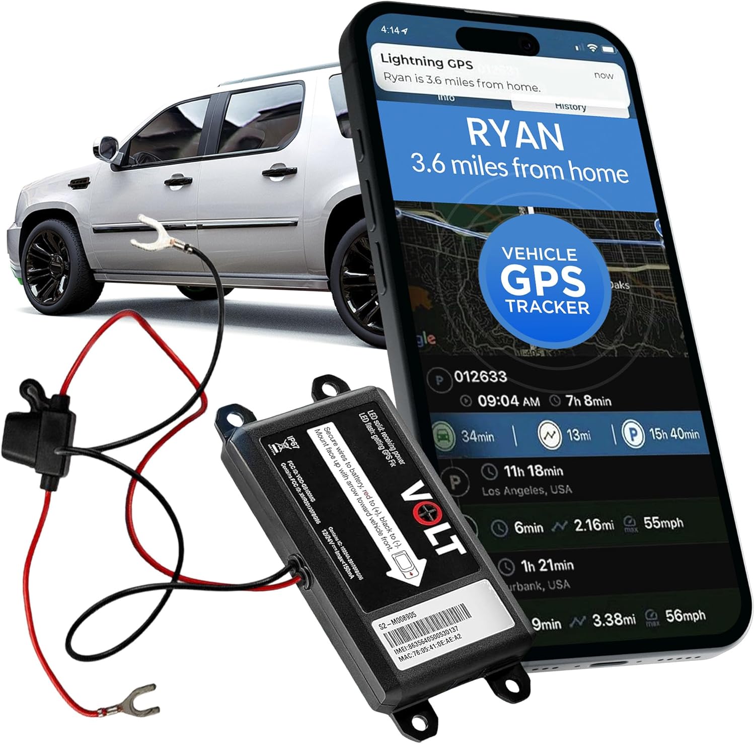 Lightning GPS Easy Wired 4G Vehicle GPS Tracker – Hardwired Hidden Tracking Device, Waterproof, Covert, Real-Time Fleet Security for Cars, Trucks, Motorcycles & Vehicles – Subscription Required