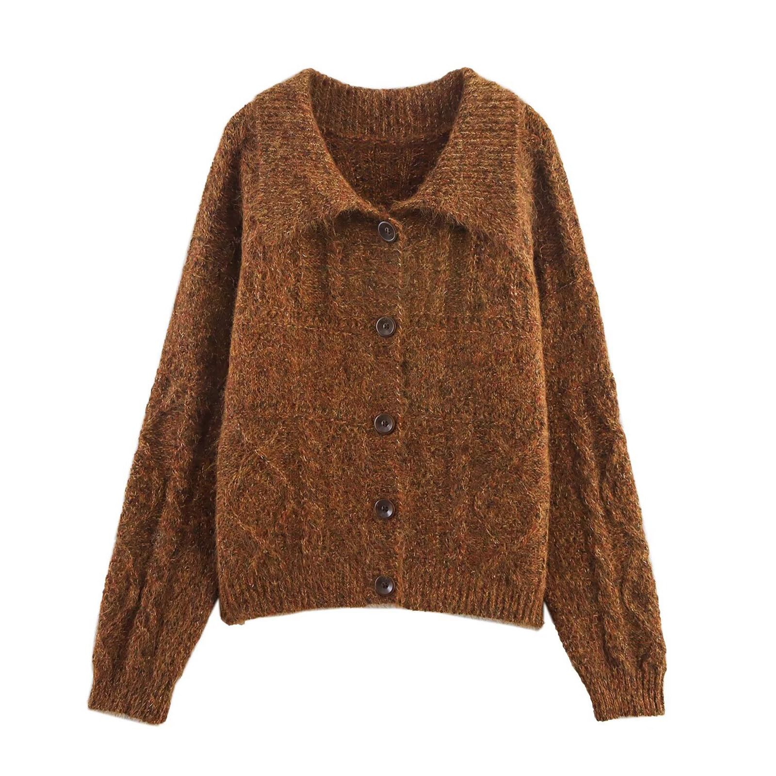 Womens Lapel Collar Casual Knit Cardigan Lightweight Trendy Long Sleeve Button Down Sweater Cardigans