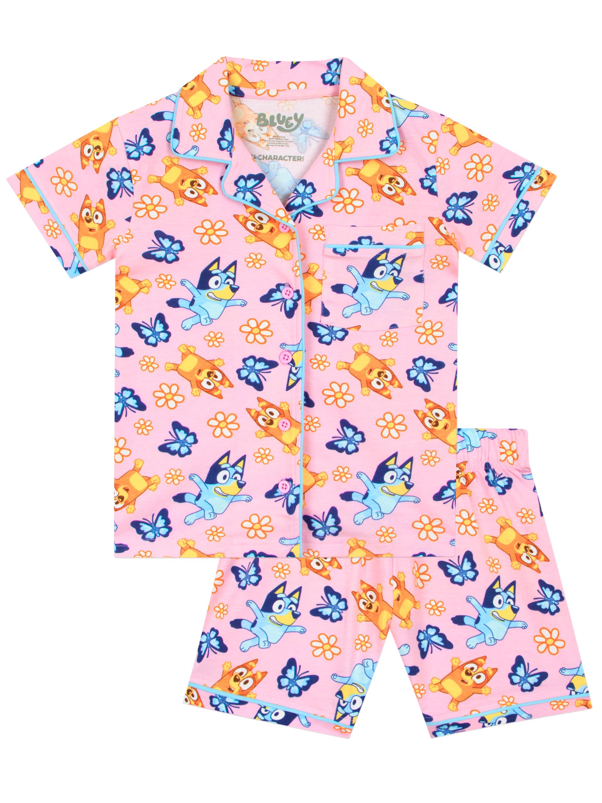 Bluey Girls Pink Pyjamas | Button Up Pyjamas | Summer Short Pjs For | | 4-5 Years