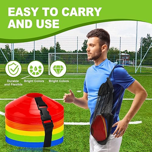 Miniatura 10 de Juego de 25 conos de fútbol de agilidad con bolsa de transporte y para conos de fútbol para entrenamiento, fútbol, baloncesto, entrenamiento, conos