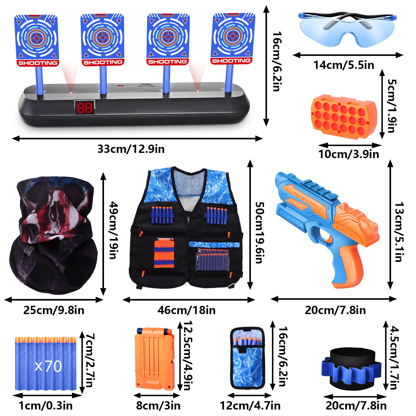 JONRRYIN Bersaglio Elettrico Con Gilet Tattico, 4 Obiettivi, Luci, Suoni e Frecce in Schiuma - Giocattoli per Bambini