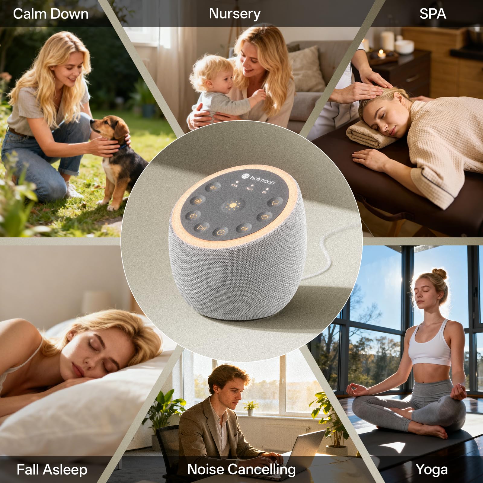 Hotmoon White Noise Machine, Einschlafhilfe Babys Erwachsene mit 40 Klänge, Weißes Rauschen Sound Machine USB mit 8 Farben Nachtlicht, Timer