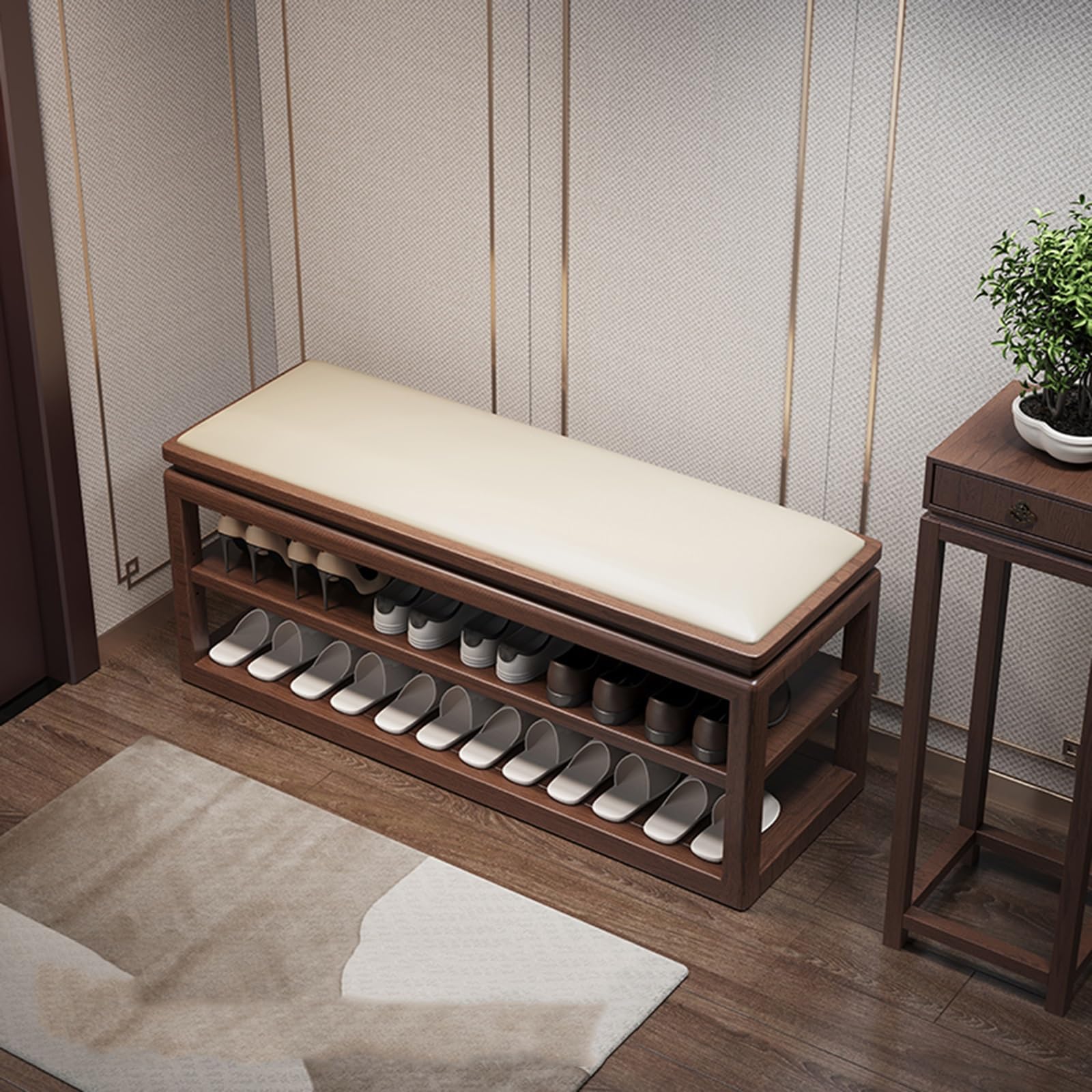 Banc de rangement à chaussures pour organiser un couloir encombré