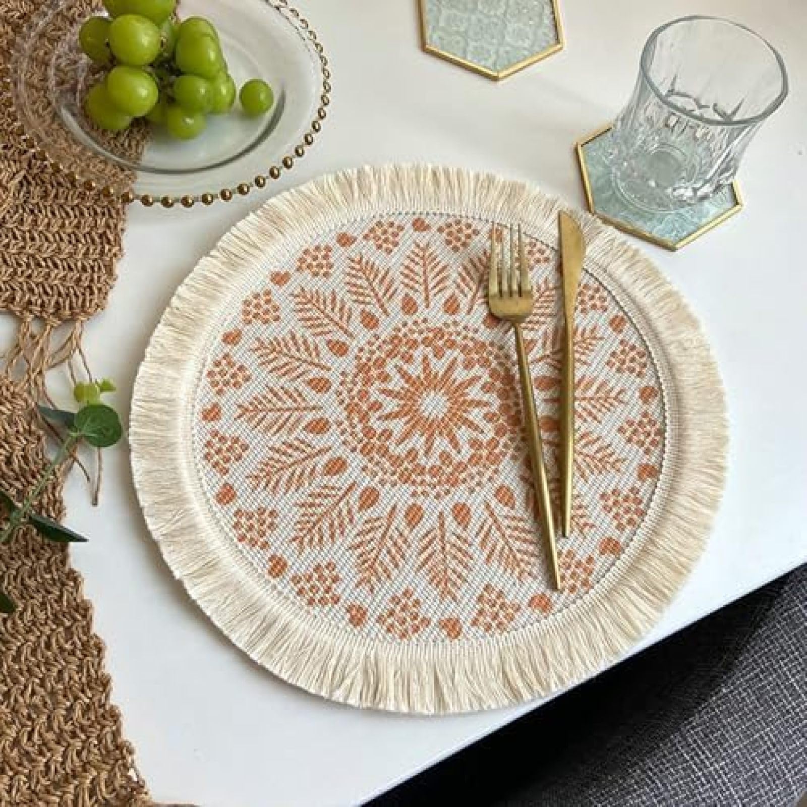 Set de table lavable rond 33 cm résistant à la chaleur en coton