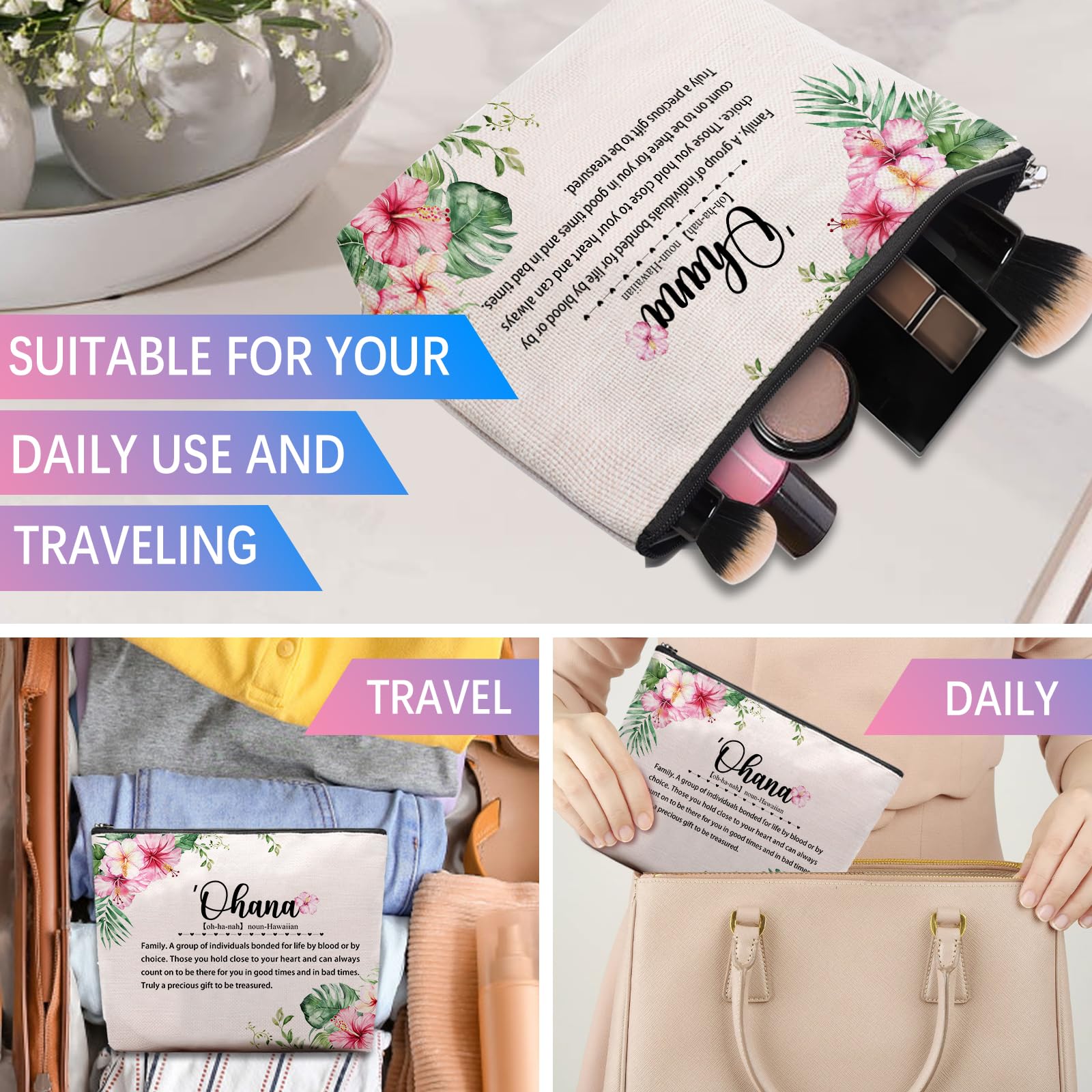 Hawaiian Travel Souvenirs Gifts for Women - Makeup Bag Cosmetic Bag for Hawaii Trip, City Themed Travel Essentials Bag Pouch