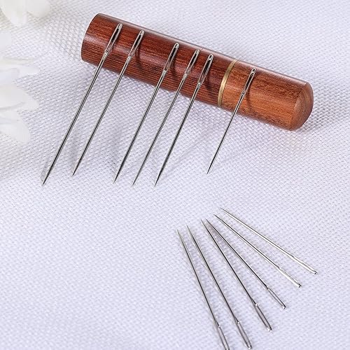 Miniatura 4 de 30 agujas de coser grandes para ojos, 6 tamaños, agujas de bordar, agujas de hilo con estuche de aguja de madera, aguja de lana de acero inoxidable