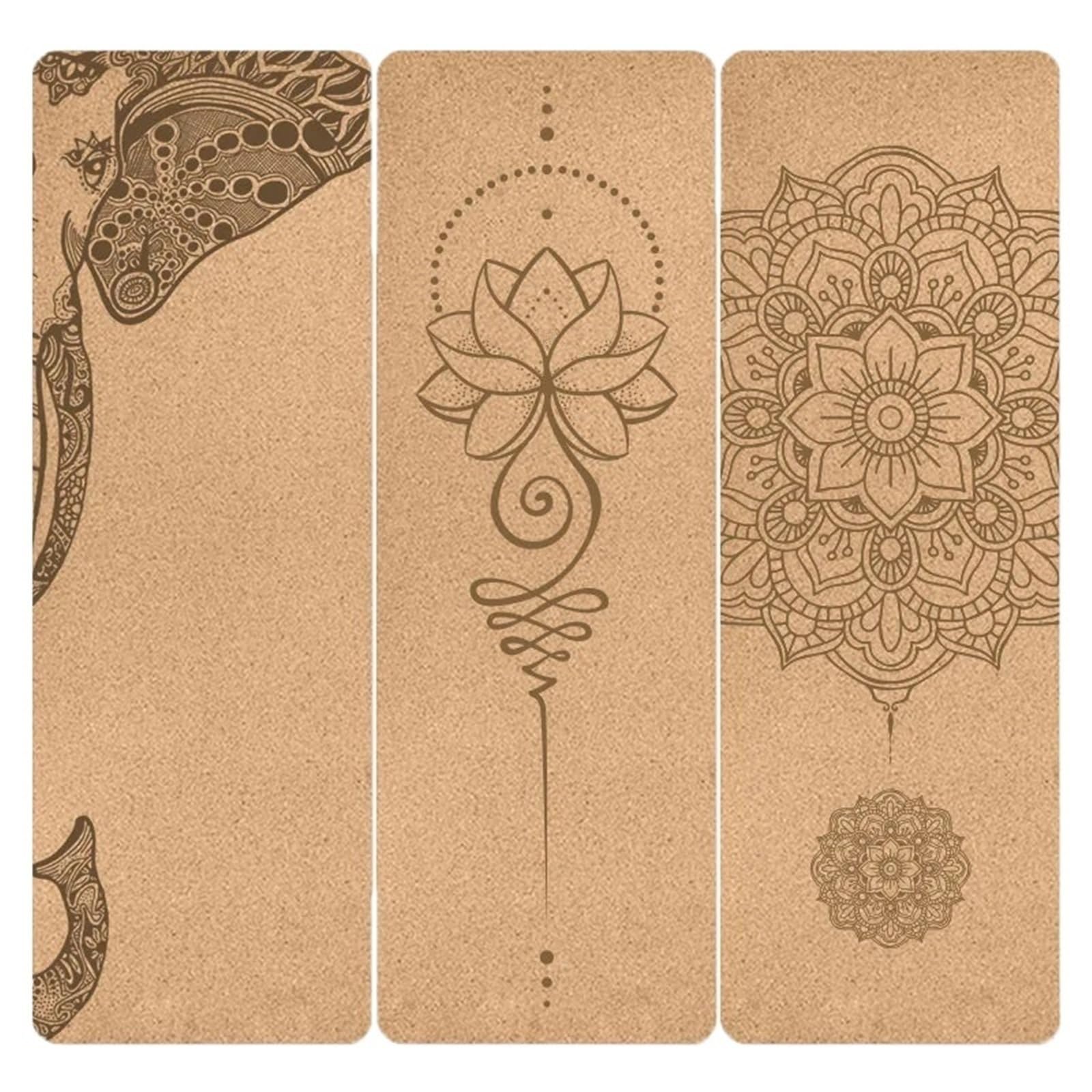 Tappetino da yoga stampato in sughero naturale da 4 mm, antiscivolo, assorbe il sudore, tappetino per fitness a casa, ginnastica, pilates, borsa