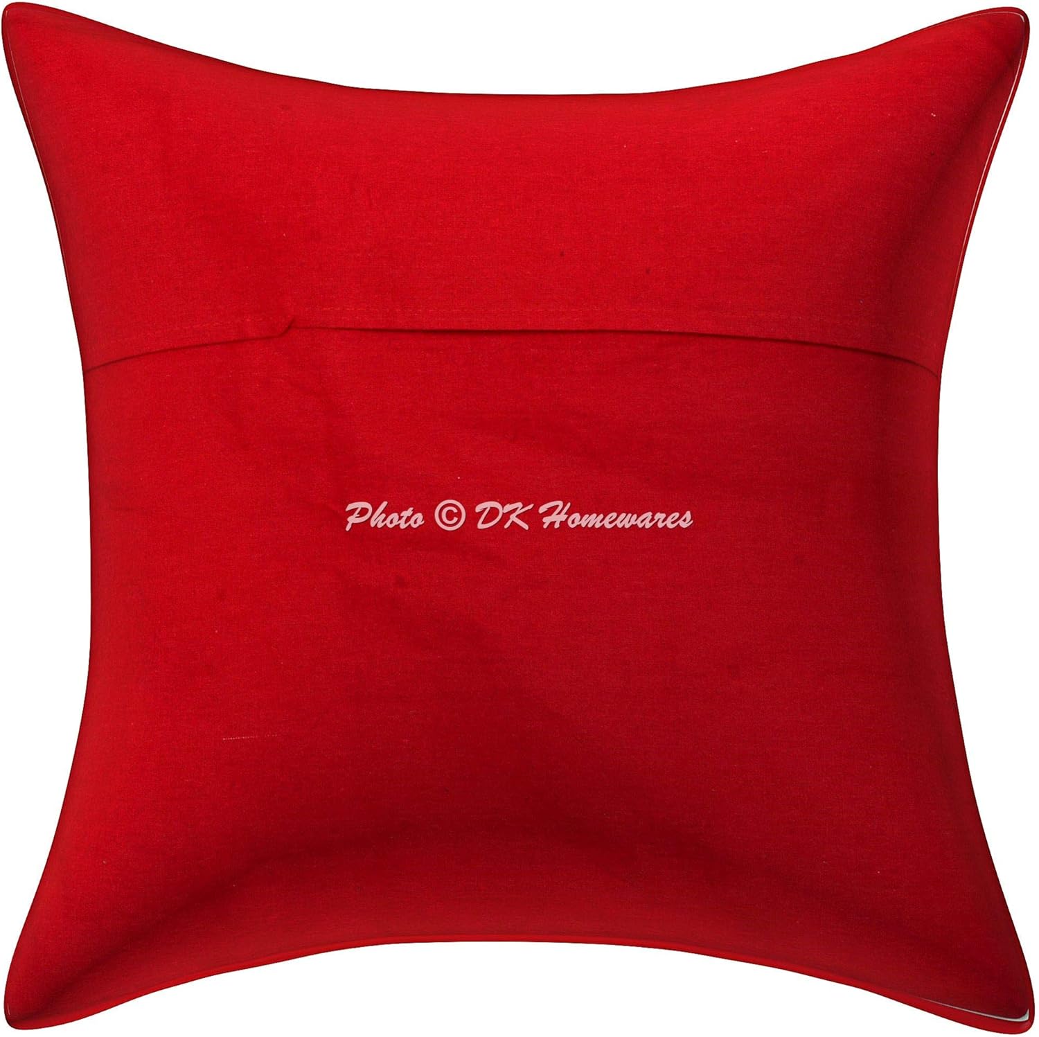 Ethnic Decorative Toss Throw Pillow Covers 16 x 16 Inch Cotton Kantha Tropicana Boho Square Accent Cushion Covers (Size - 40x40 cm ; Color: Red) - Set of 4 Pcs (Cover Only)
