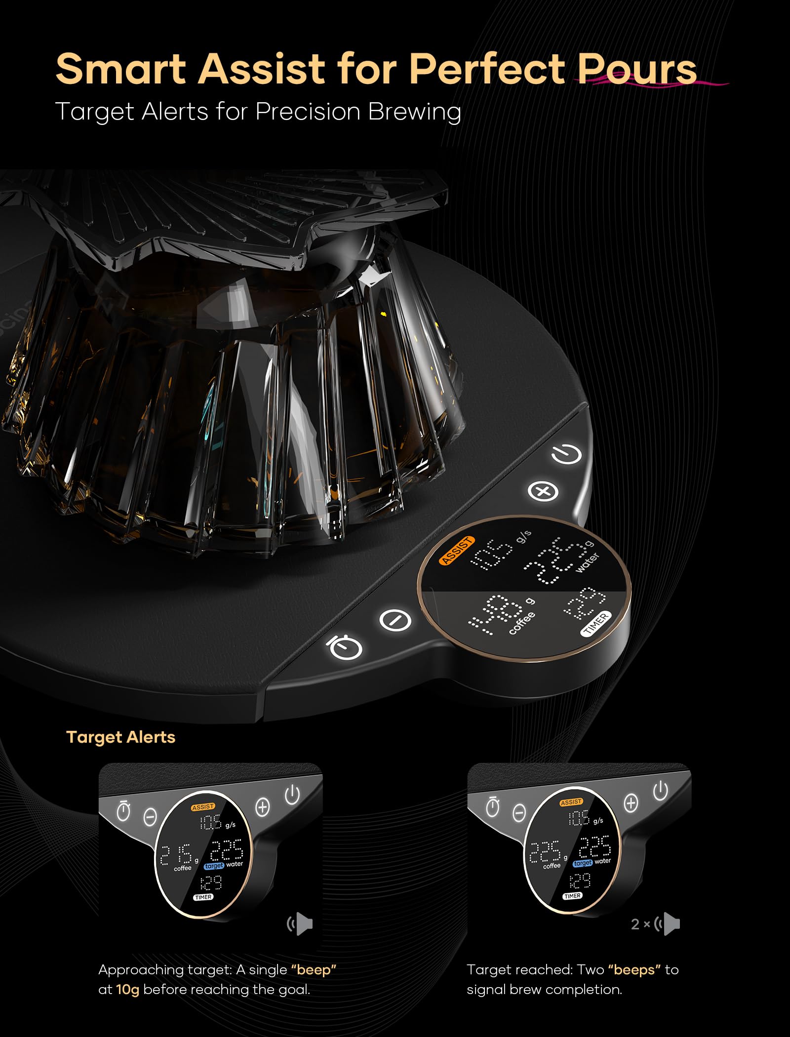 Cocinare Balanza digital de café Balance, control de precisión con tres modos (asistencia de preparación, pesaje, competencia), báscula digital de cocina para café y productos pequeños, hasta 3000 g