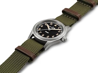 Hamilton Khaki Field Khaki Quartz Men's Watch, 33mm Stainless Steel Case, Swiss Made, Black Dial Analog Wrist Watch for Men, 50m Waterproof, Sapphire Crystal, Textile Strap