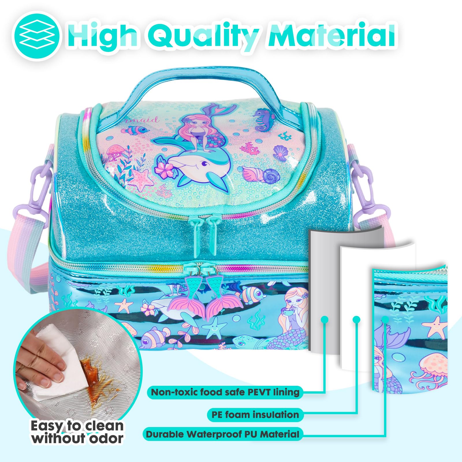 PinkSheep Kids Double Decker Cooler Insulated Lunch Bag Large Tote for Boys Girls, Men, Women, with Adjustable Strap - Image 3