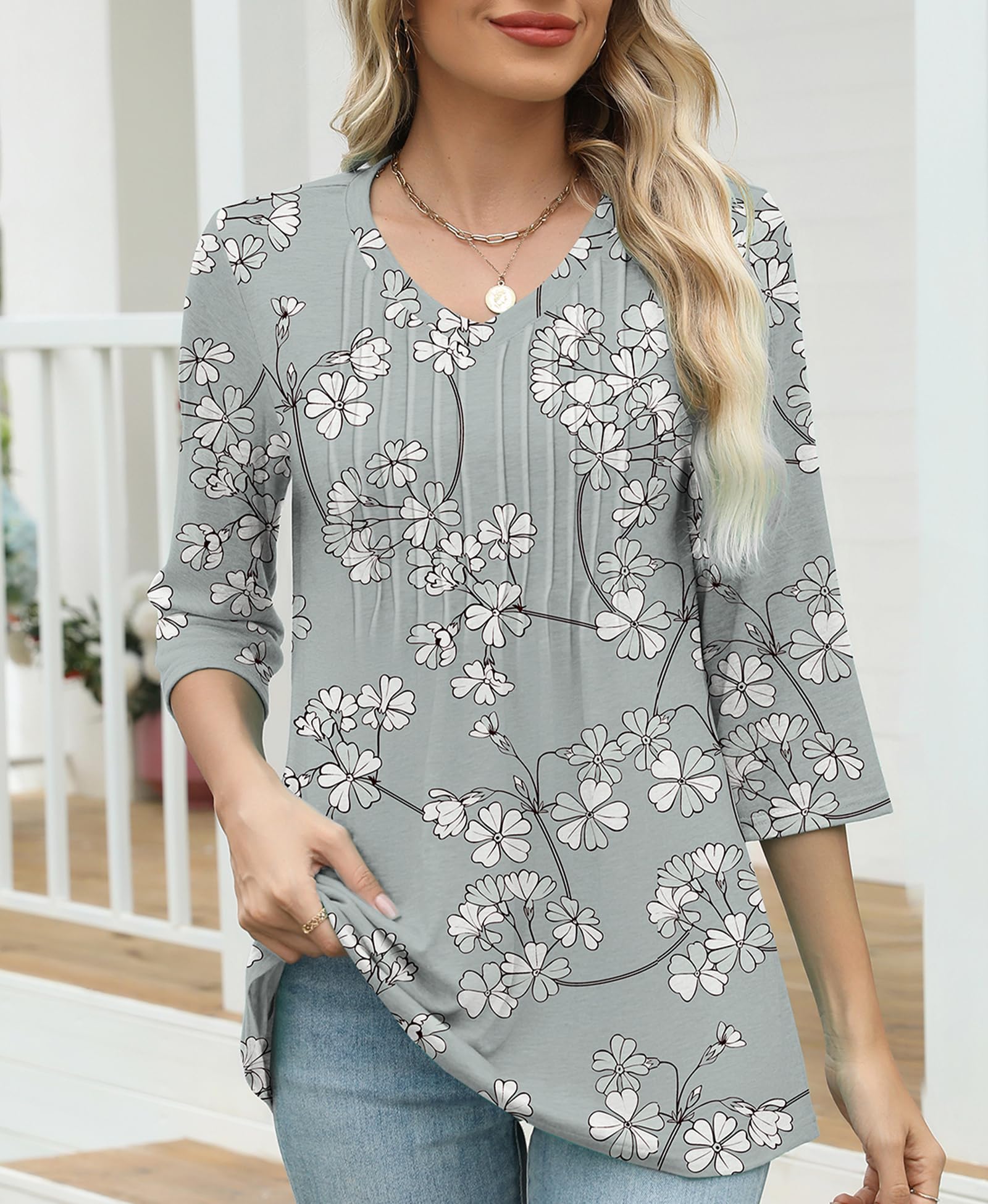 IEEILULU Blusas Mujer Verano, Camisa Mujer Manga 3/4 Cuello en V, Blusas Madam Verano Elegantes, Elegante Tops Casual Sueltas de Oficina