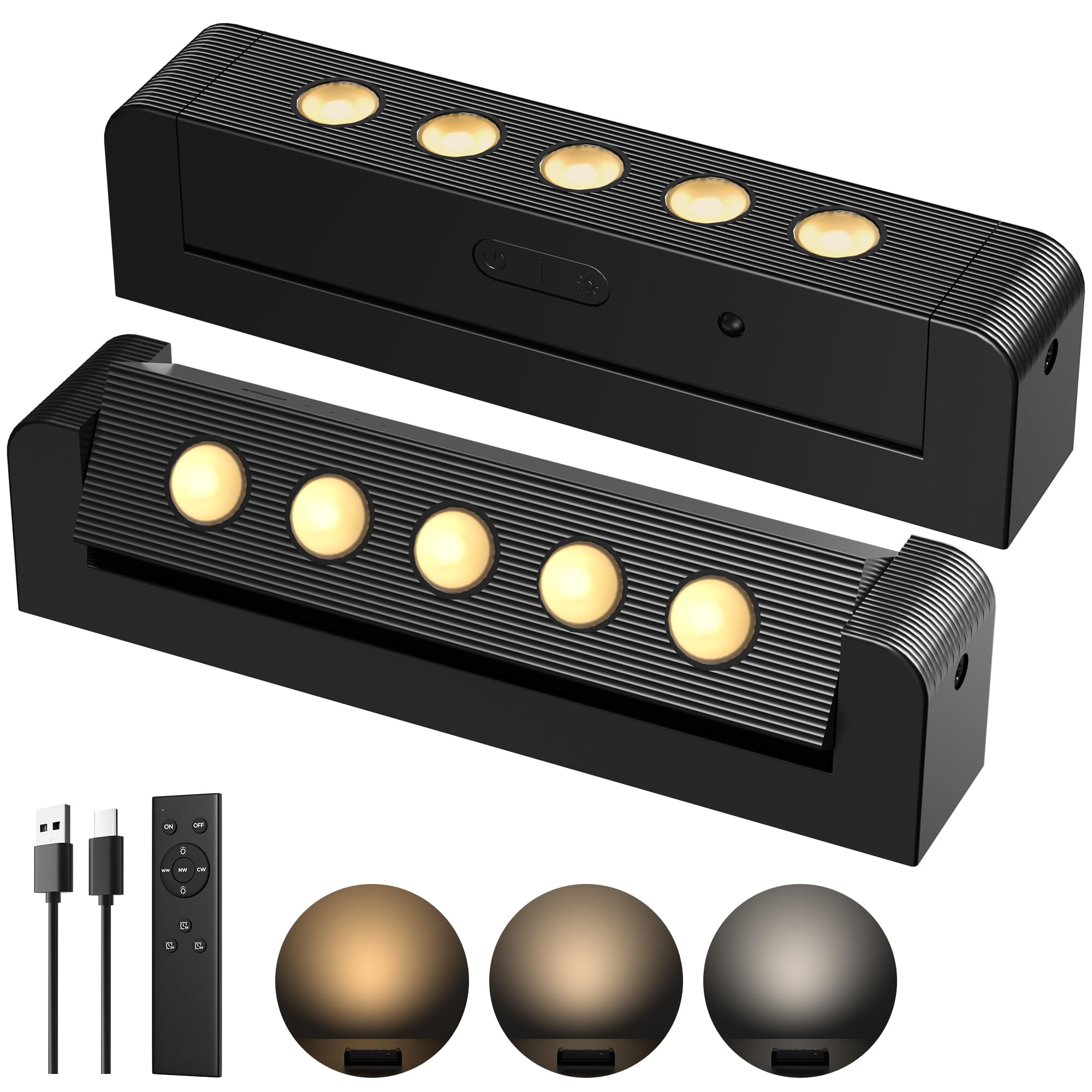 Popoiron Black-2 Pack 5500Mah Indoor Spotlights With Daily Auto Timer, Rechargeable Picture Lights, Wireless Accent Lighting Dimmable & 3Cct, Remote Control Led Uplighting For Plants, Wall Display & Artwork