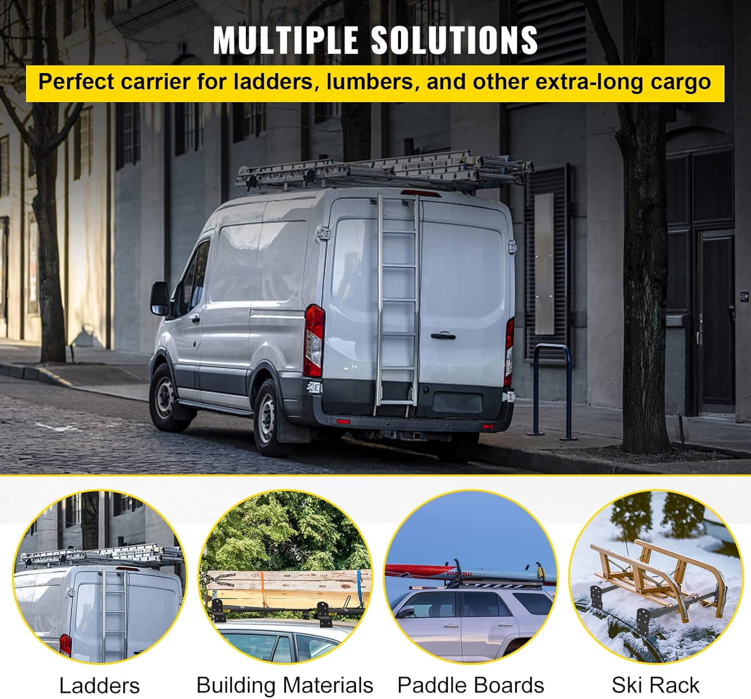 VEVOR Van Roof Ladder Rack, 2 Bars, 661 LBS Capacity, 55"-63" Adjustable Steel Roof Rack Cross Bar with Stopper, Fit 2003-2022 Chevy Express|2003-2022 GMC Savana, for Kayak Canoe Lumber Pipe Cargo : Automotive