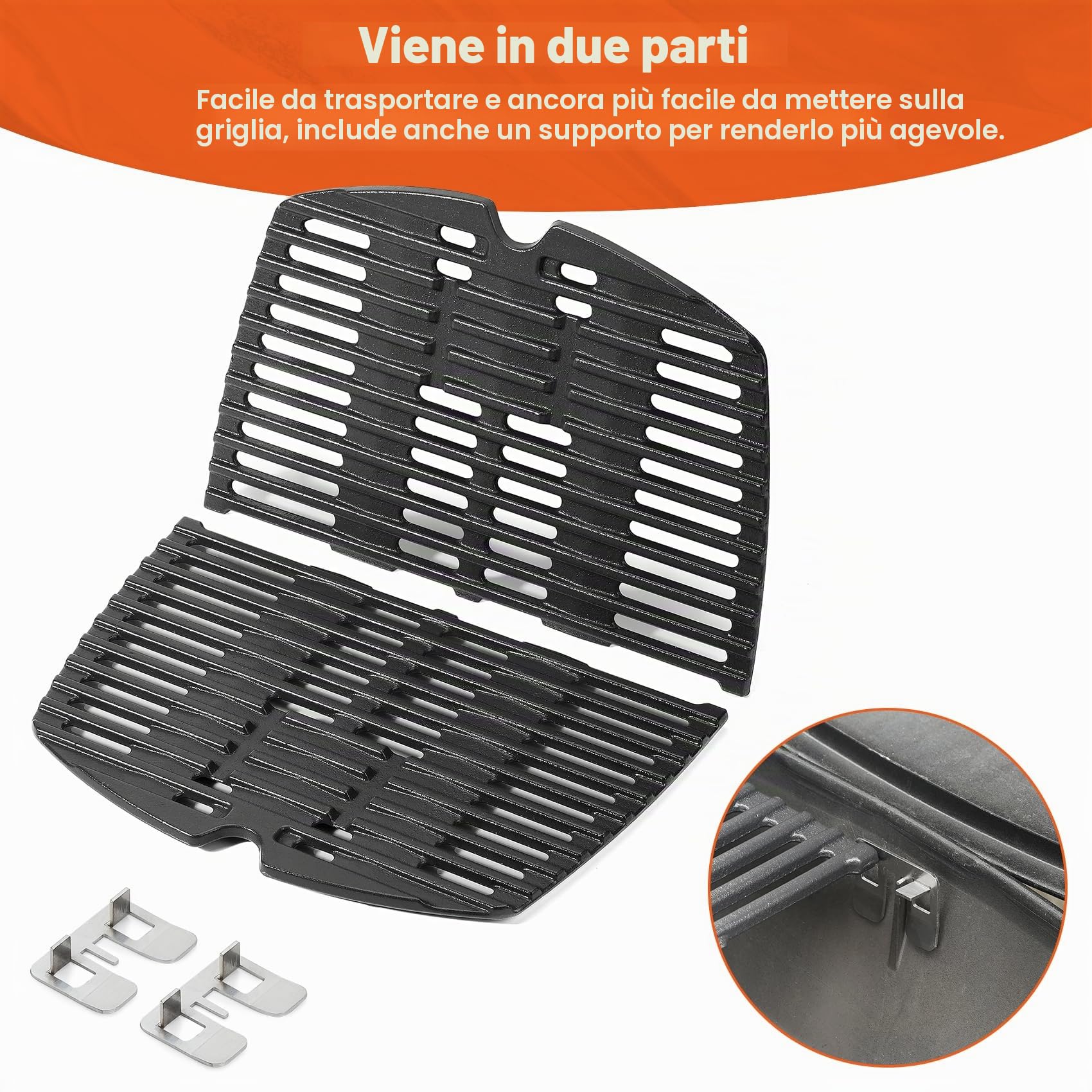 onlyfire Ghisa Griglia per Weber Q1000, Q1200, Q1400 Grill a Gas,BBQ Grid Grill Ricambi Barbecue Gas Ghisa Accessori per Weber 7644 Griglia,Set di 2