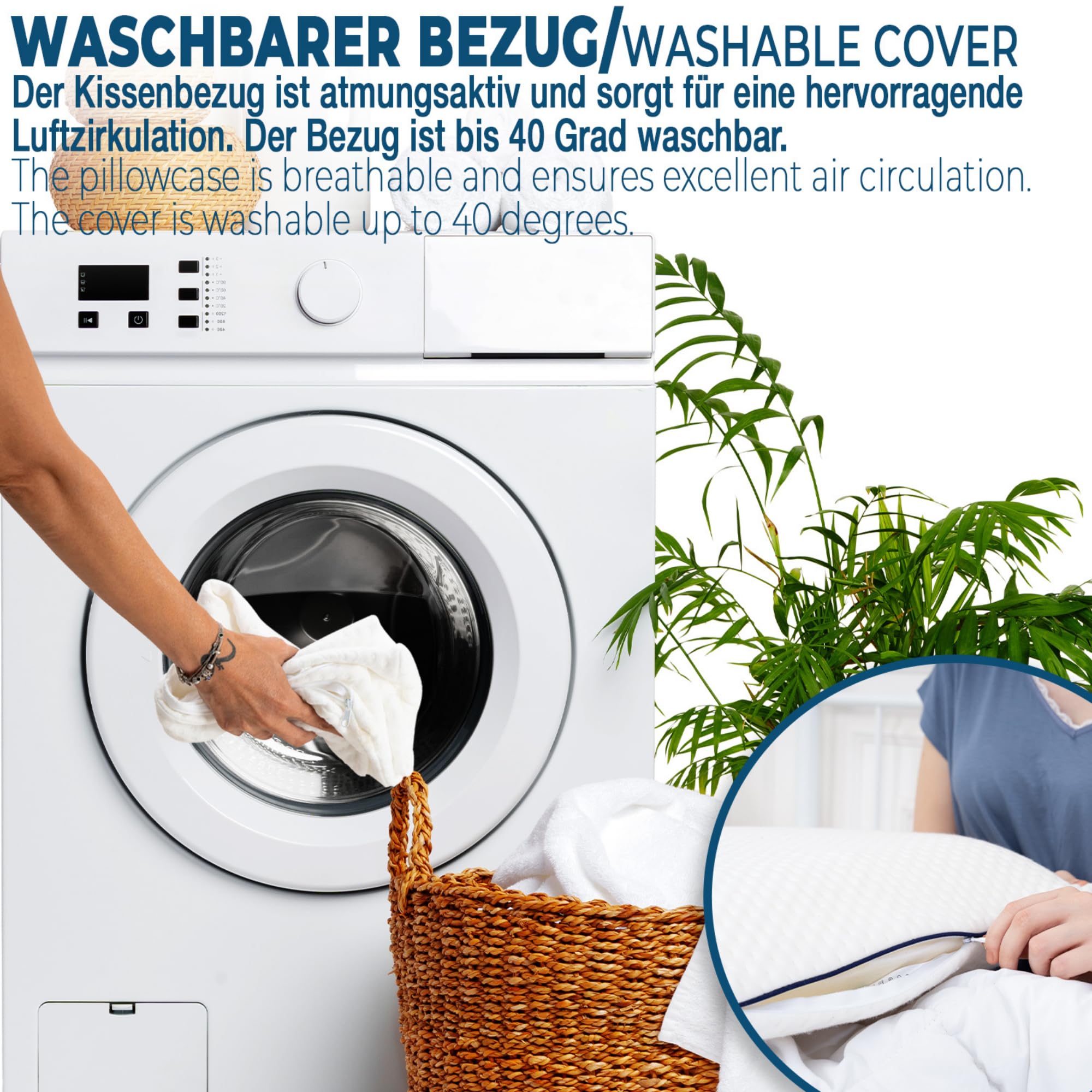alkamto Cuscino da viaggio + cuscino da viaggio per il collo, supporto ergonomico per il collo, cuscino da campeggio in memory foam con federa termoregolante - Borsa da viaggio impermeabile inclusa