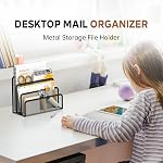SUPEASY Organisateur de courrier pour petit bureau noir - 3-Slot Porte-lettres, Organisateur de documents en mesh métallique
