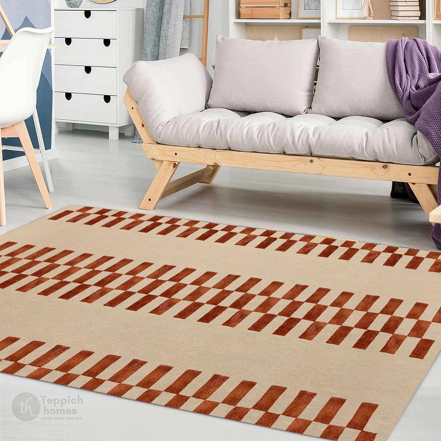 Hand-Tufted Handmade Wool Rug 7x10 8x10 9x12 Sizes| Modern Boho Beige Brown Area Rug for Living Room, Bedroom, Dining Room | Premium Soft Plush Floor Rug