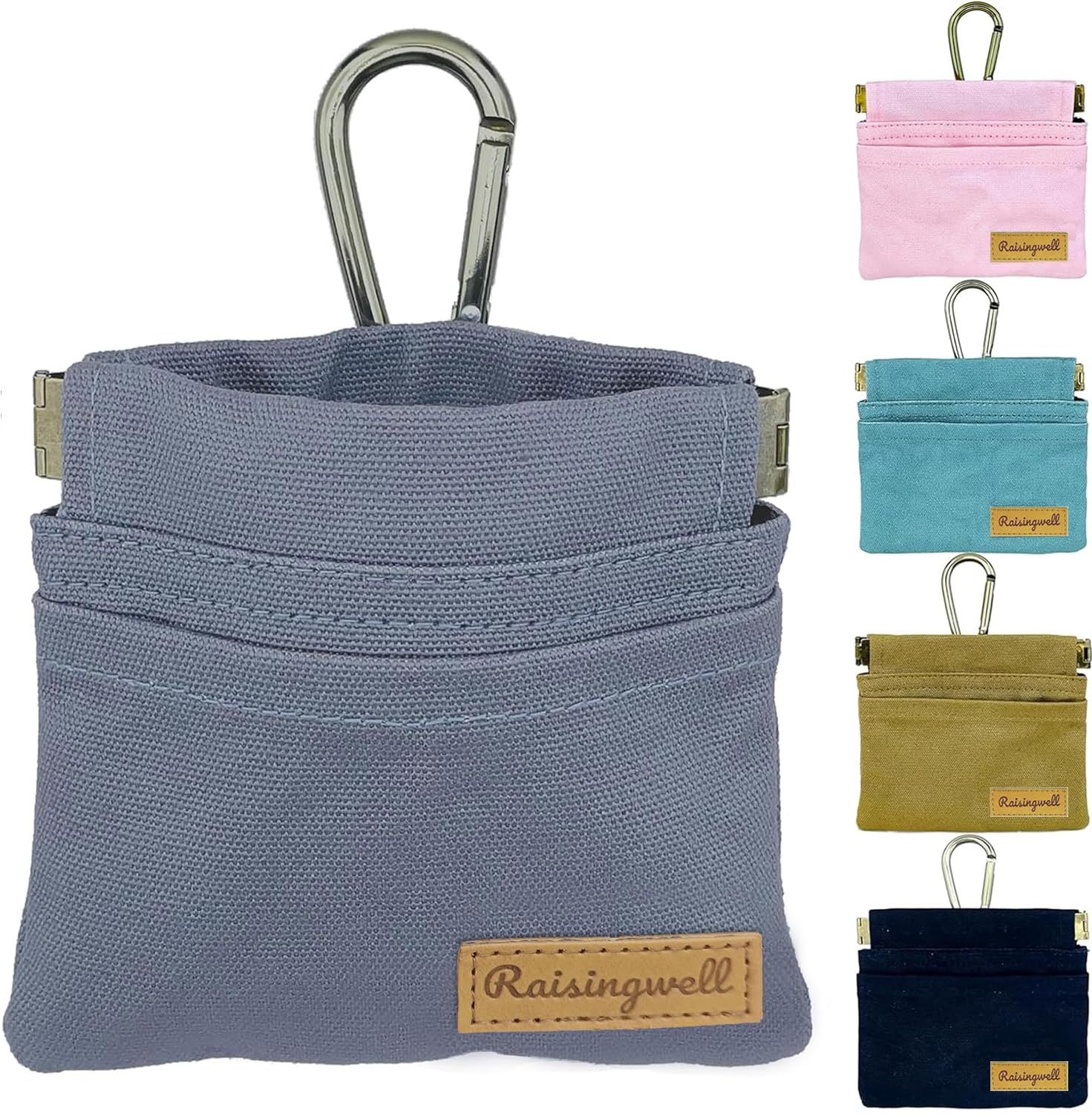 Raisingwell Pochette à friandises pour chien, petit support de dressage en coton, sac banane mains libres avec mousqueton, récompense de collation pour animal de compagnie, aide au comportement pour