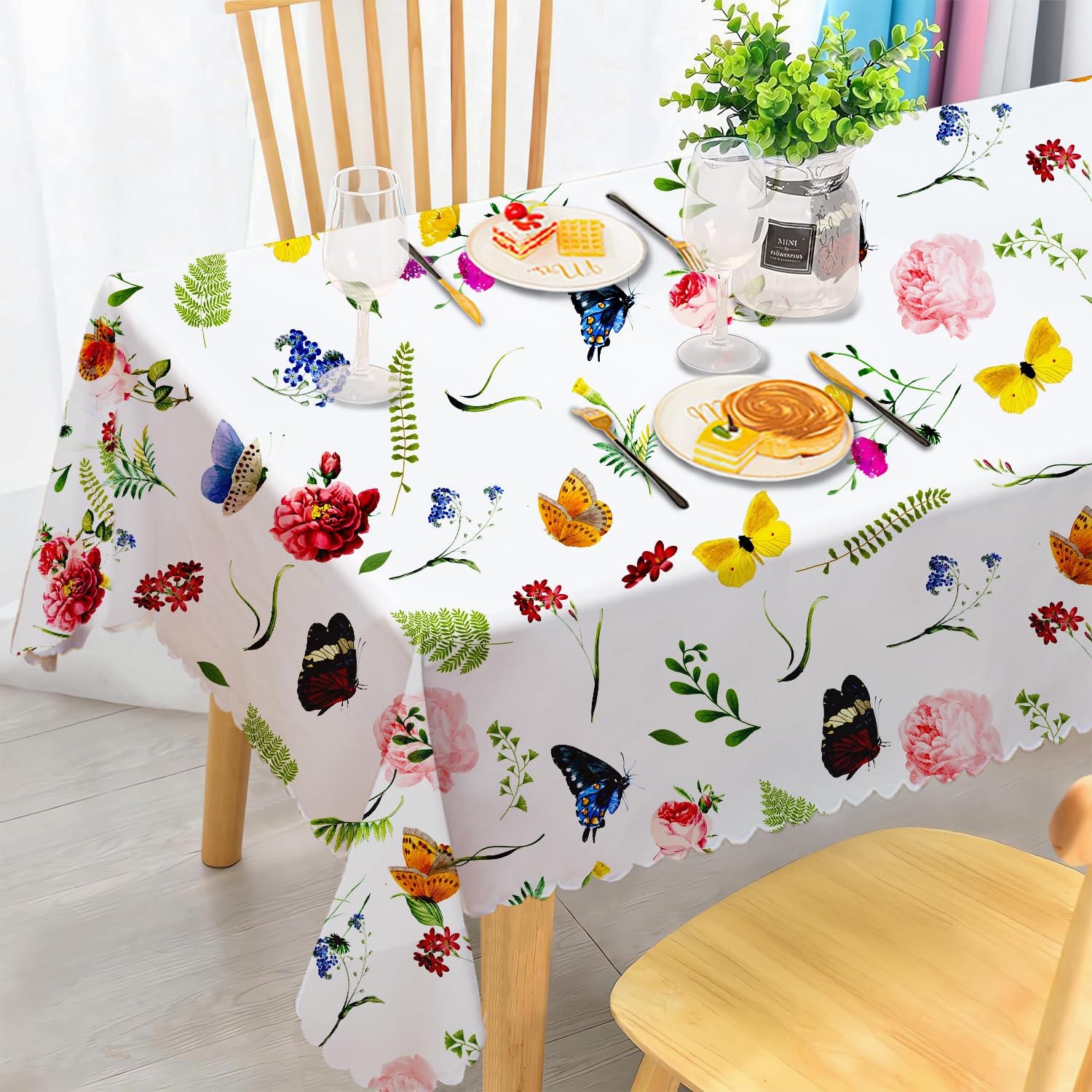 iEvery Floral Tablecloth Wipe Clean 150x220cm, Wipeable Rectangular Table Cloth Waterproof Stain-Resistant Polyester Table Cover for 6-8 Seater Dining Kitchen Patio Garden Party Outdoor Decor