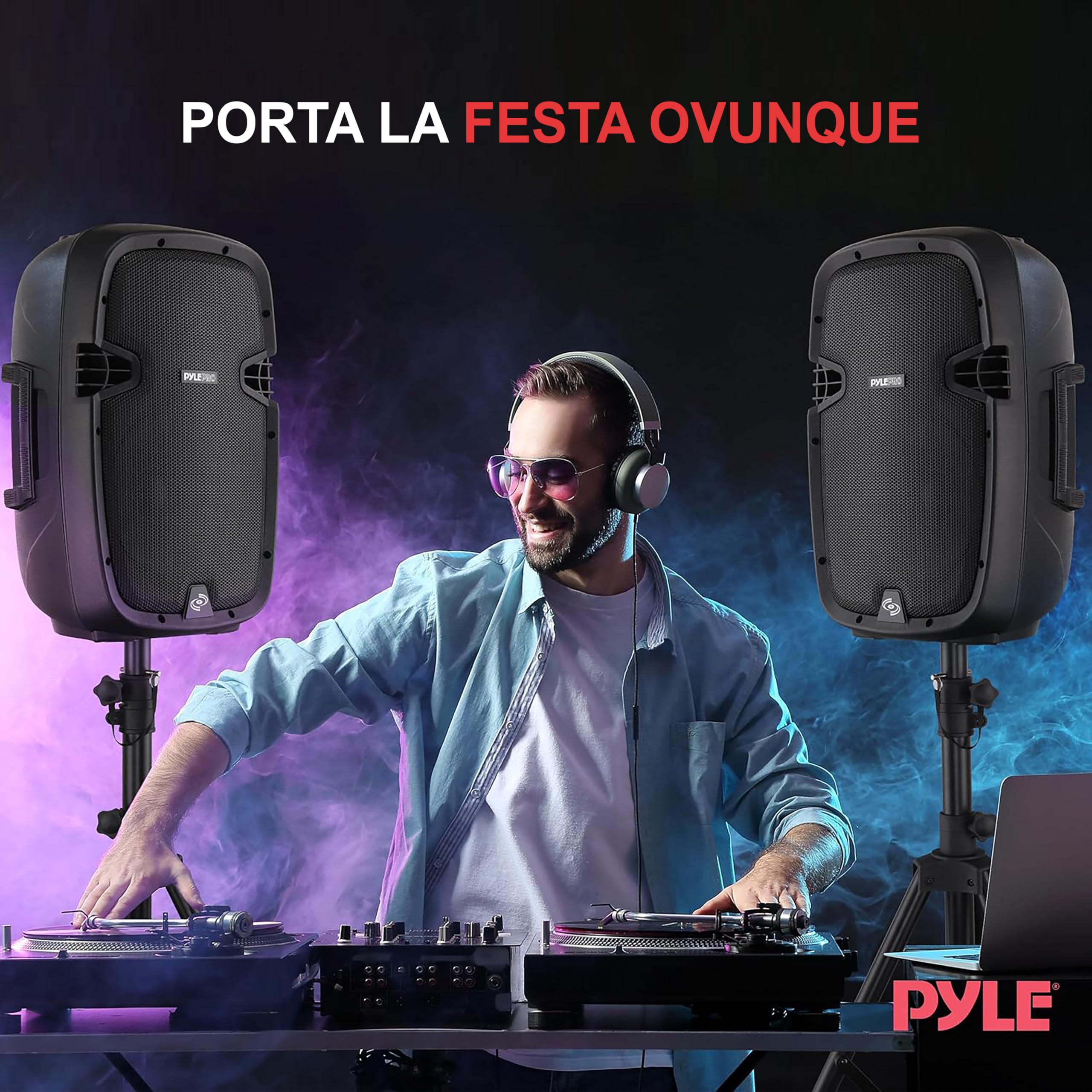 Pyle Sistema PA Portatile Wireless, Cassa Bluetooth, Altoparlanti Attivi e Passivi da 1000 Watt, Cassa Bluetooth Potente, USB SD MP3 AUX, Montaggio 35 millimetri, 2 Supporti, Microfono