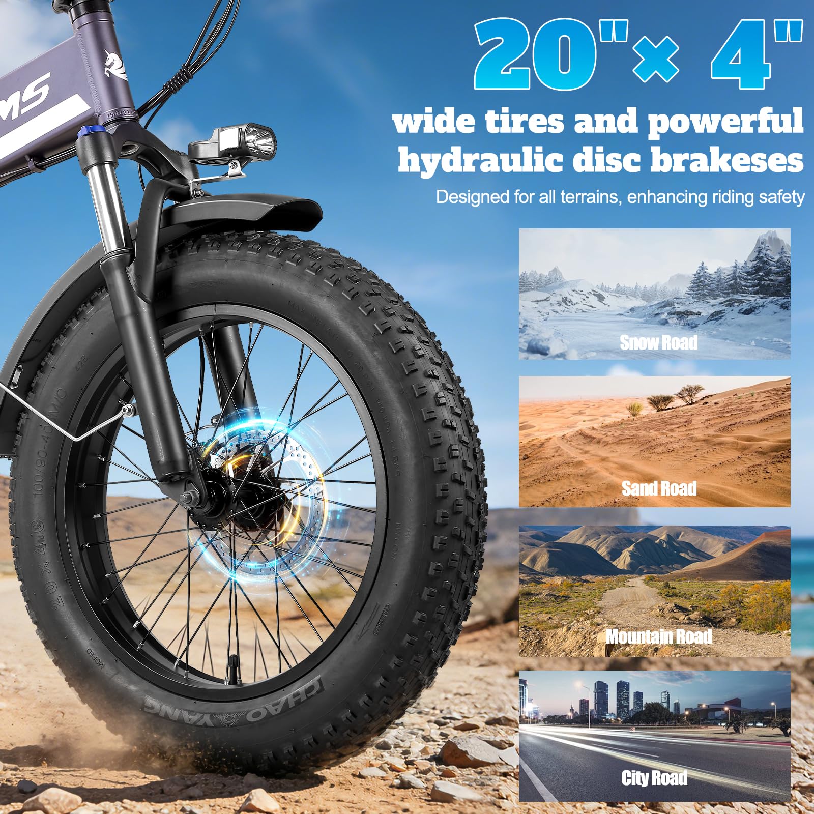 S9 Vélo électrique Pliable, pneus Tout-Terrain 20 x 4,0 Pouces, autonomie Longue 125 km, 7 Vitesses, vélo électrique Adulte Homme et Femme
