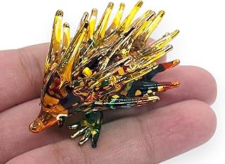 Tiny 2" Yellow Multicolor Porcupine Hedgehog Echidna - Miniature Hand Blown Glass Animals Cute Colorful Small Crystal Decorative Figures Collectible Figurines Home Décor Gifts