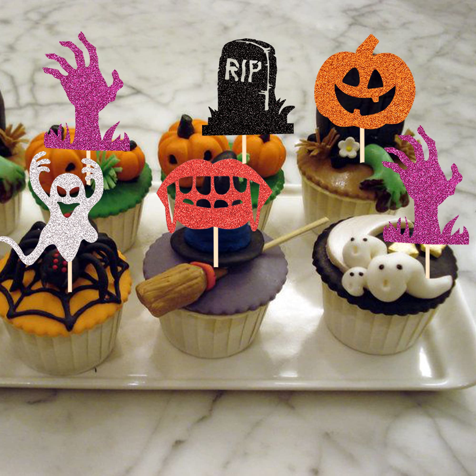 Halloween Zombie Glitter Cupcake Toppers - Set Of 24 Spooky Party Decoration & Trick-or-Treat Favors - View #5