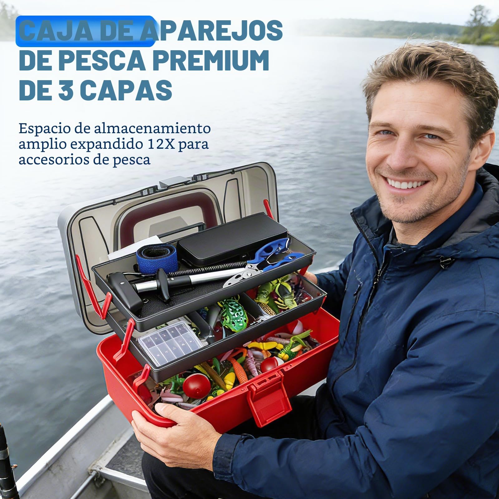 Juego de accesorios de pesca de 460 piezas con caja de cebo, juego de señuelos de pesca y juego de herramientas con clips de labios, removedor de ganchos, intermitentes de cuchara, spinner, jigs