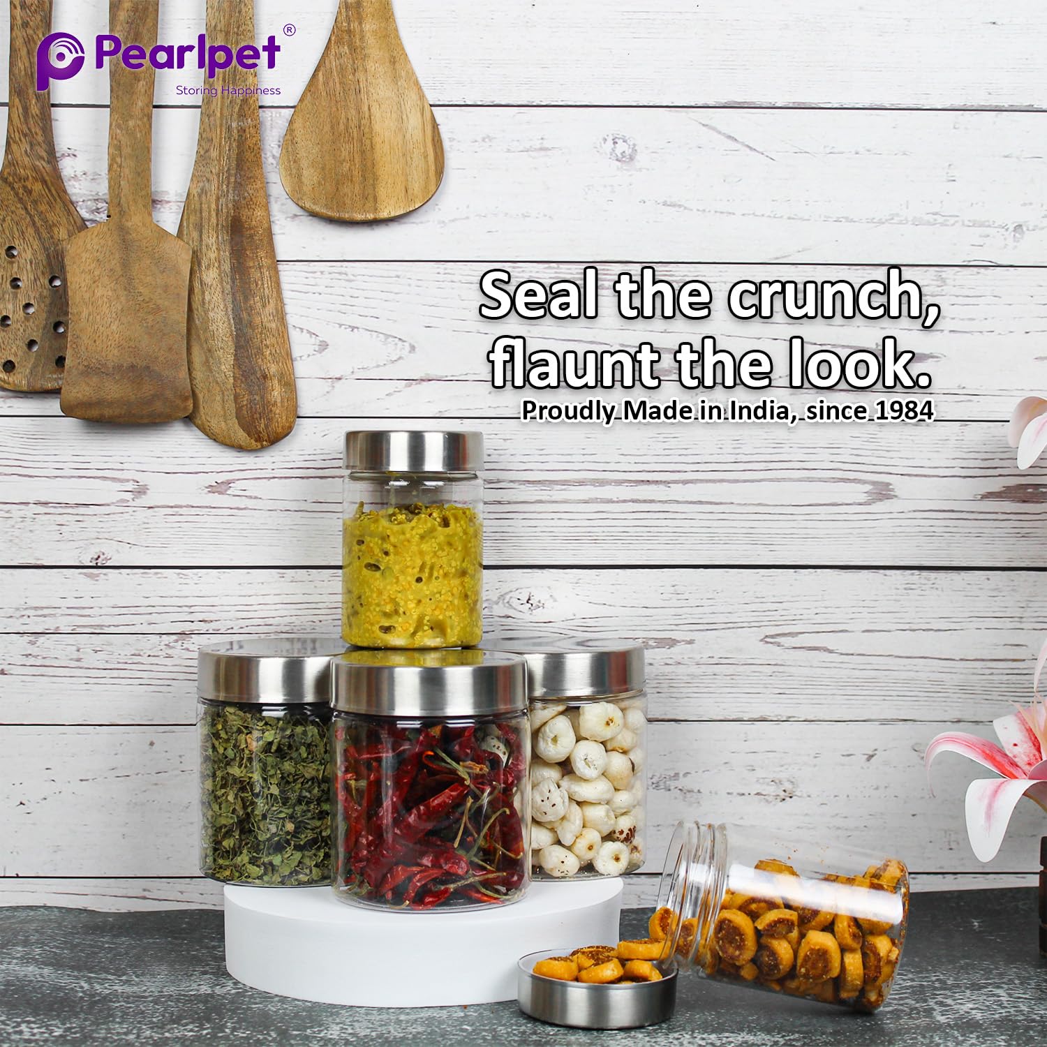 PEARLPET Plus Range Plastic Storage Containers for Kitchen | Airtight | Steel Cap Jar Set of 18 Food Grade Boxes for Storing | BPA - Free, Stackable | 300 ml, 500 ml, 1400 ml 3